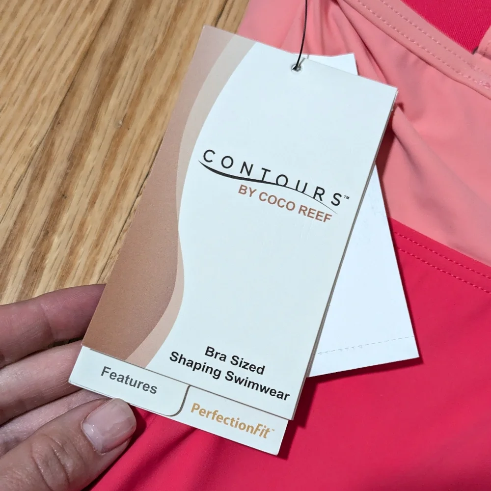 Contours Coco Reef Pink One Piece Peek a boo Skirted One Piece Swimsuit 10 34C - Picture 9 of 11